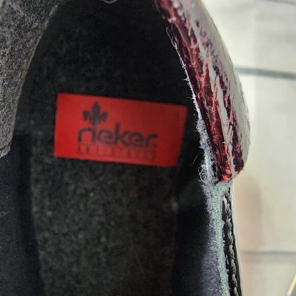 Rieker Patent Leather Derby Ankle Shoes Shoeties Two-Tone Black Burgundy Size 38 - Picture 6 of 16